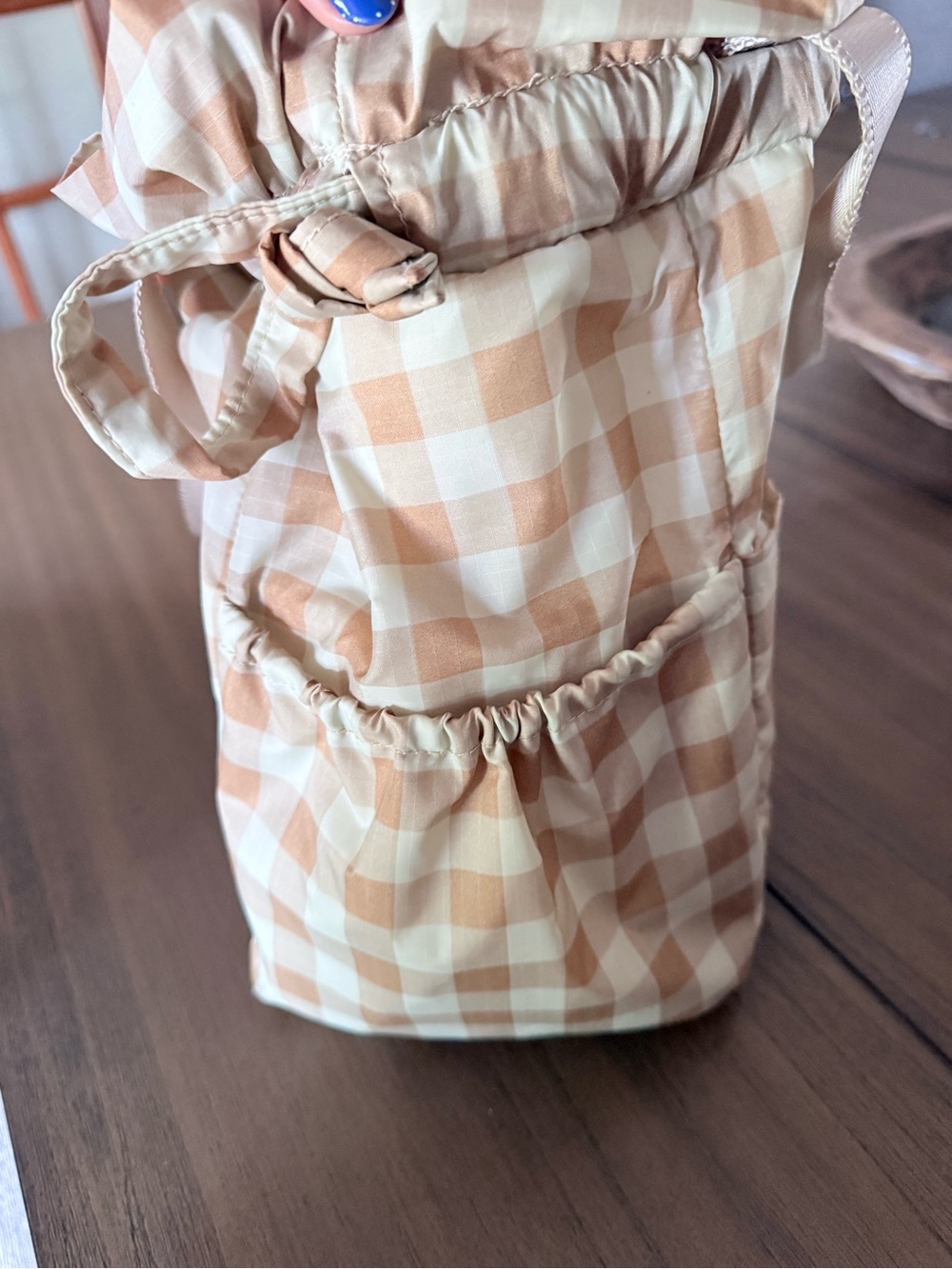 Calpak Beige Gingham Drawstring Tote - Picture 6 of 7